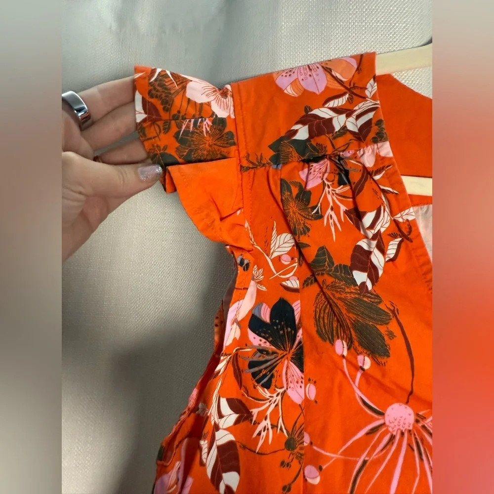 Free People Tropical Floral Orange VNeck A Line Cotton Dress Size Small